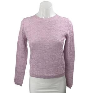 MNG Mango Pink Jacquard Floral Brocade Crewneck Long Sleeve Knit Sweater Top XS